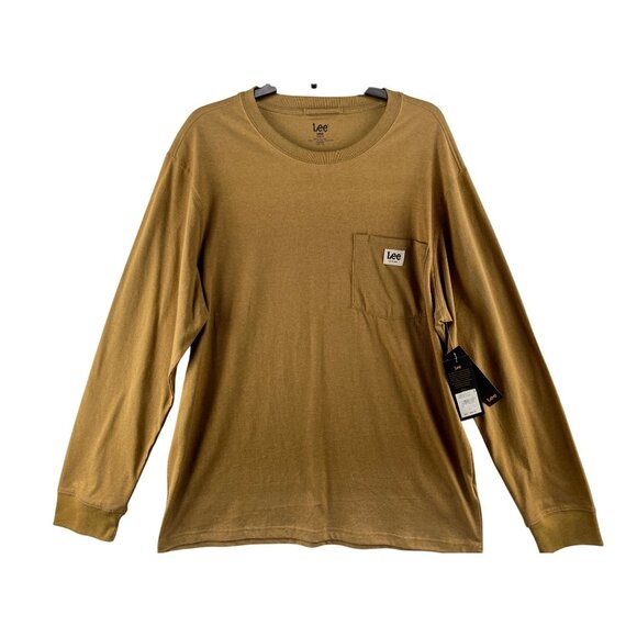 Lee Mens Large Classic Fit Long-Sleeve T-Shirt British Khaki 60% Cotton 40% Poly - Picture 1 of 10